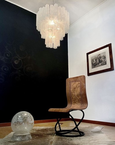 RESERVED: Large three-Tier Murano Glass Tube Chandelier - white albaster - Foto 7 di 17