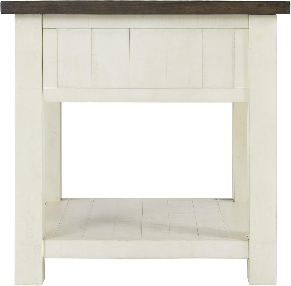 Solid Wood End Table, Cream White with Brown Top eBay