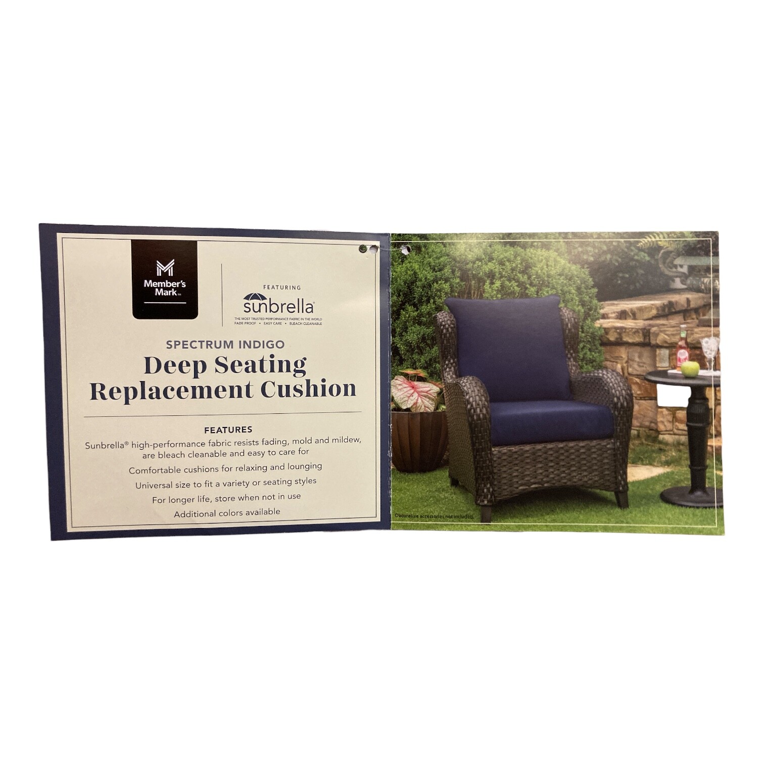 Sunbrella Deep Seat Cushion, 1 Pack includes Back and Seat, Fade Proof