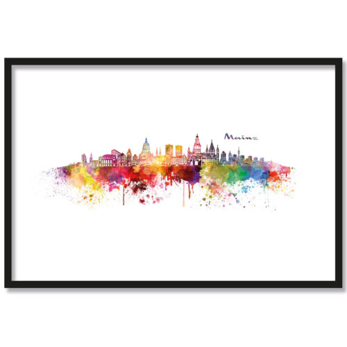 JUNIWORDS Poster with Frame "Skyline Mainz" in Watercolour Gift A4 A3 A2 - Picture 2 of 5