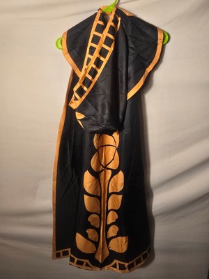 New CosPlay Cape Anime Black Hooded Cloak Gold Costume Dress Up Halloween