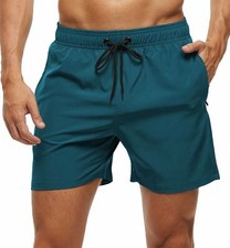 Men's Swim Trunks Quick Dry Beach Shorts Zipper Pockets Mesh Lining