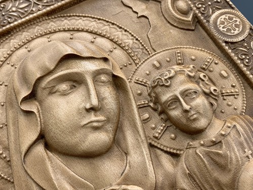 3D Orthodox Icon Virgin Mary & Baby Jesus Religious Wood Relief Christianity - Picture 8 of 12