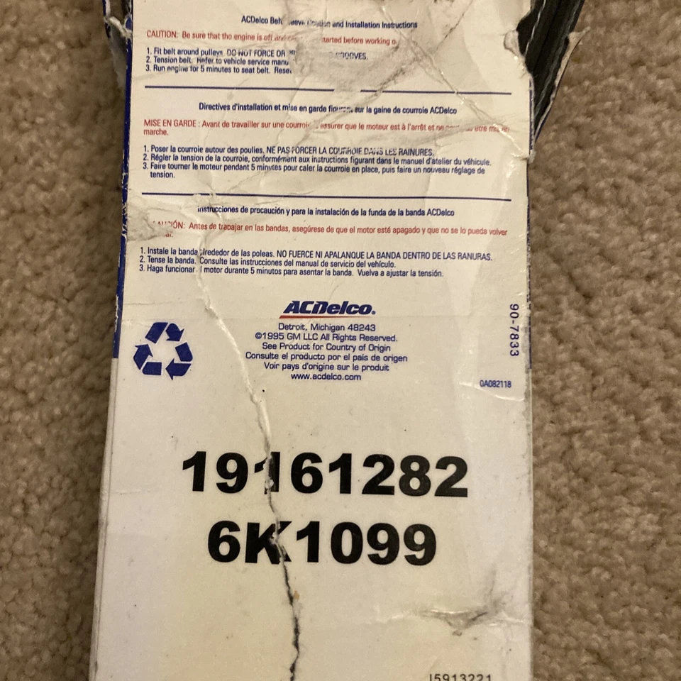 Cinturón serpentino 6K1099 AC Delco nuevo para Chevy Pontiac Montana Chevrolet Uplander Foto 3 de 3