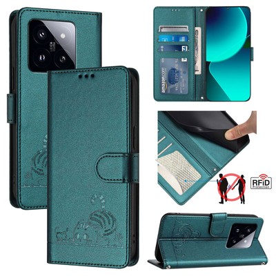 Handyhülle für Xiaomi 14 Ultra 13 Pro 12 11 10T Retro Katzenleder Geldbörse Etui