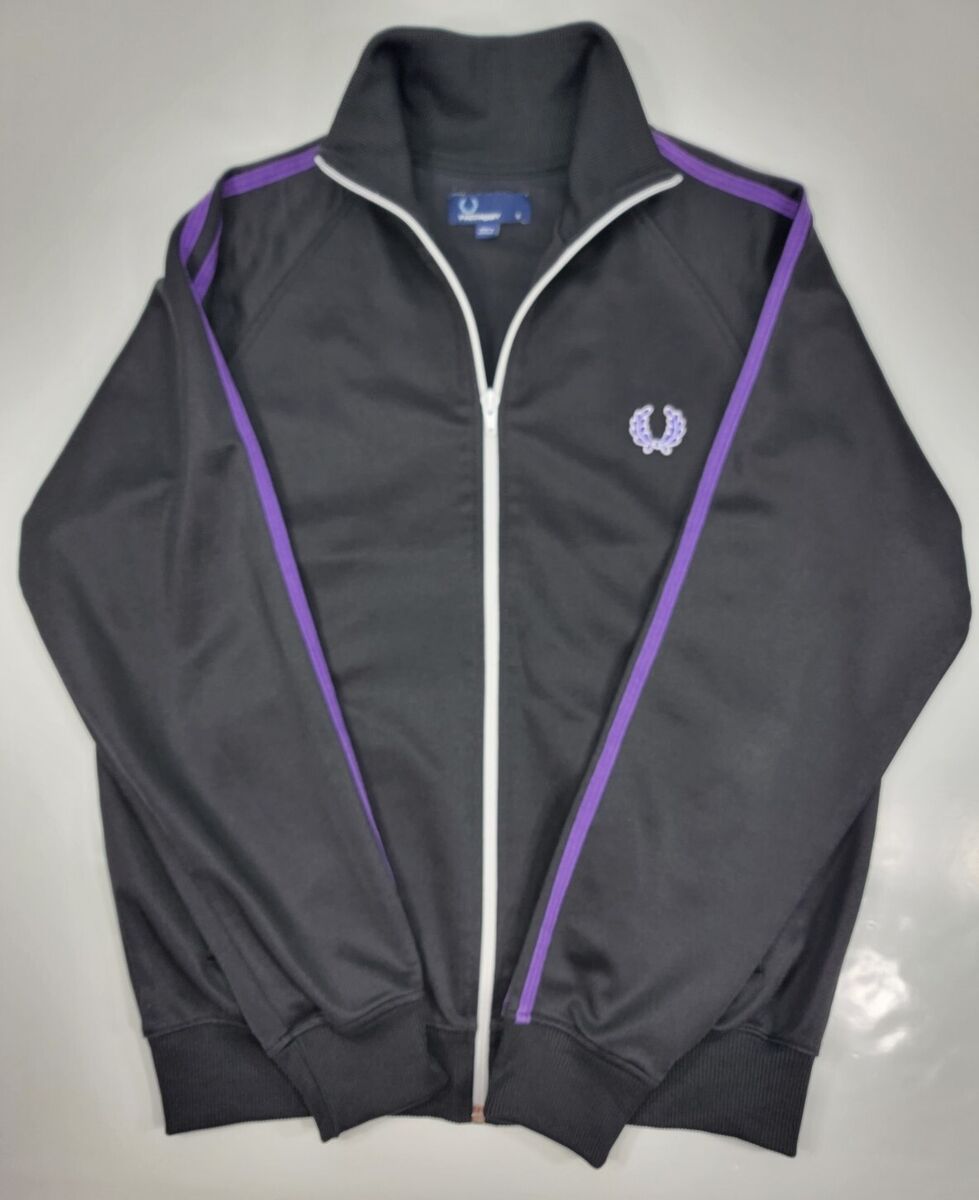 Fred Perry Track Jacket Full Zip Black Purple Logo Mens Size Fred Perry Track Jacket Full Zip Black Purple Logo Mens Size
