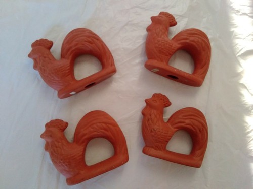 Napkin Rings Rooster SET OF 4 Terra Cotta Pottery Red Clay  - Afbeelding 1 van 4