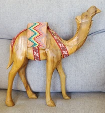 VINTAGE WOOD HAND-CARVED CAMEL ORIGINAL SCULPTURE LARGE 12" MID-CENTURY MODERN