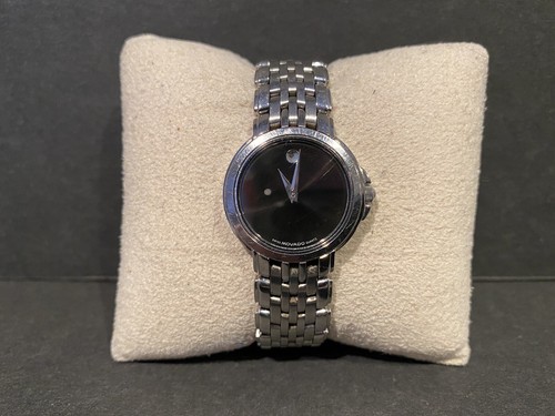 Orologio Movado Acciaio Inox Quadrante Nero Museo Orologio Classico Argento 84-E4-9822! - Foto 4 di 11