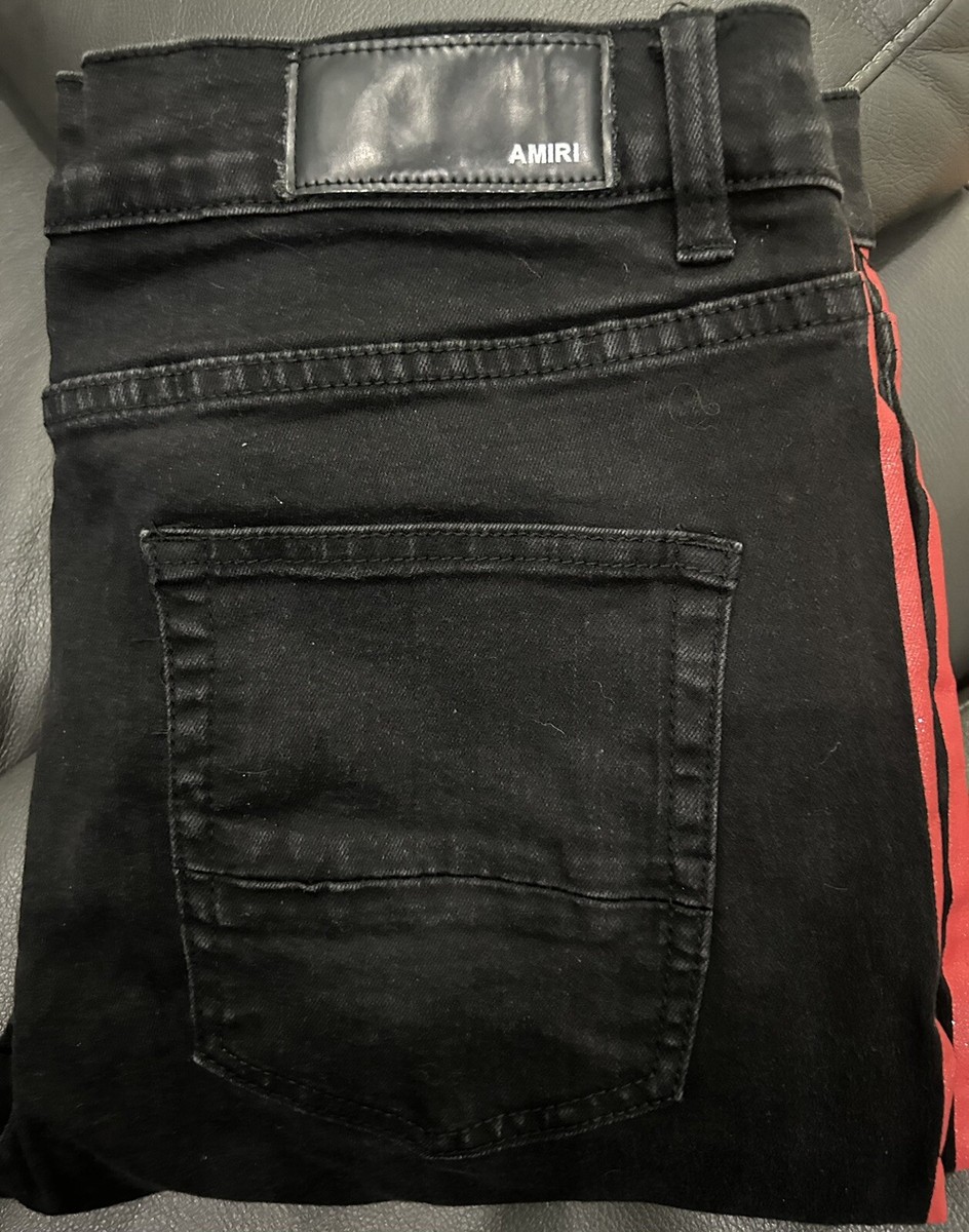 Amiri Jeans 36 Glitter Track Jeans Black With Red Stripe Amiri Jeans 36 Glitter Track Jeans Black With Red Stripe