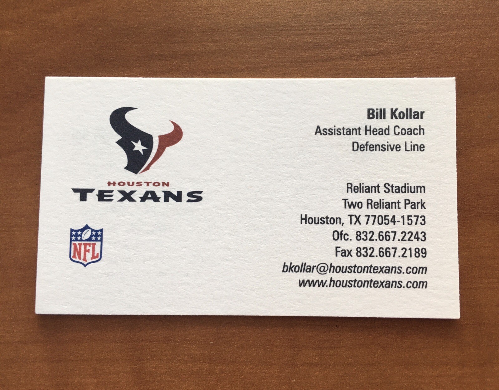 Football Business Card Houston Texans NFL