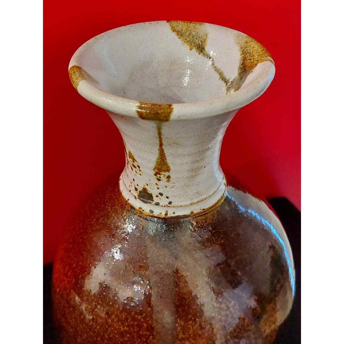 Salt Glazed Studio Art Stoneware Pottery Vase Signed
