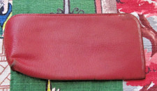 Vintage light red pigskin leather eyeglass case with silver painted trim