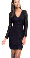 Adrianna Papell Evening Black Lace Overlay V-Neck Long-Sleeve Sheath Dress Sz 14