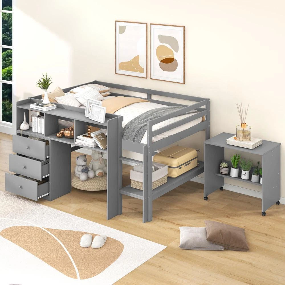 Full size low 2025 loft bed with storage