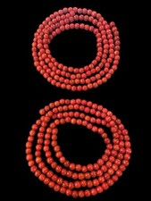 Lot of 2 -7 ft Strands Christmas Tree Garland Wood Beads Rich Red Cranberry