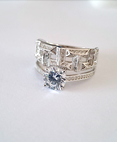 Bague effet double anneau dioxyde de zirconium argent 925 T 55 - Imagen 5 de 10