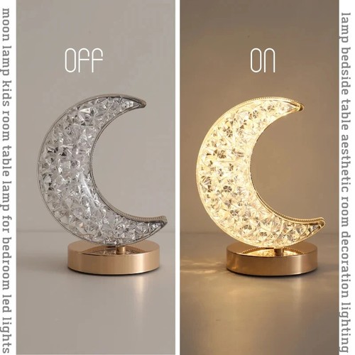 Bedroom Crystal Touch Dimming Night Light Bedside Star & Moon Shape Lamp - Picture 5 of 15
