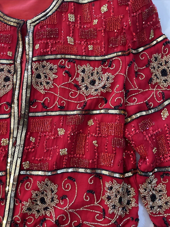 Chaqueta de fiesta SCALA Vintage Años 80 Roja Lentejuelas Talla Pequeña Grande Festiva Formal Foto 3 de 4