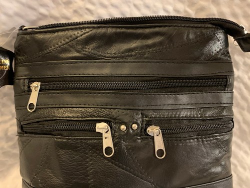 Bolso de hombro ajustable de cuero negro genuino - Imagen 2 de 8