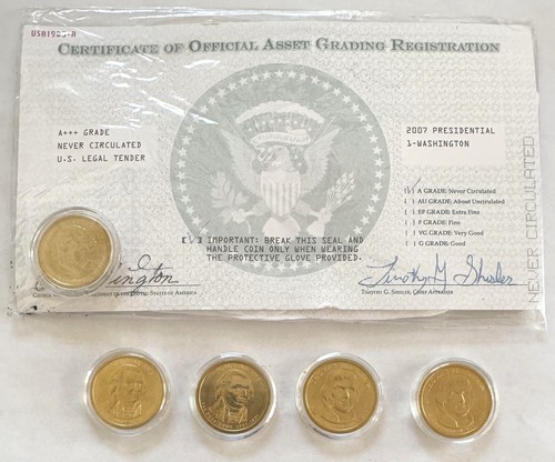 (5) 2007 DOLLAR P & D GOLD COINS Sealed UNCIRULATEDWASHINGTO JEFFERSON JOHN ADAM