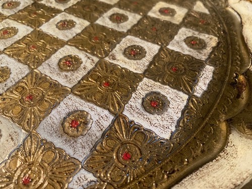 Vintage Trademark Italian Florentine Tray, Gold White Red - Picture 5 of 9