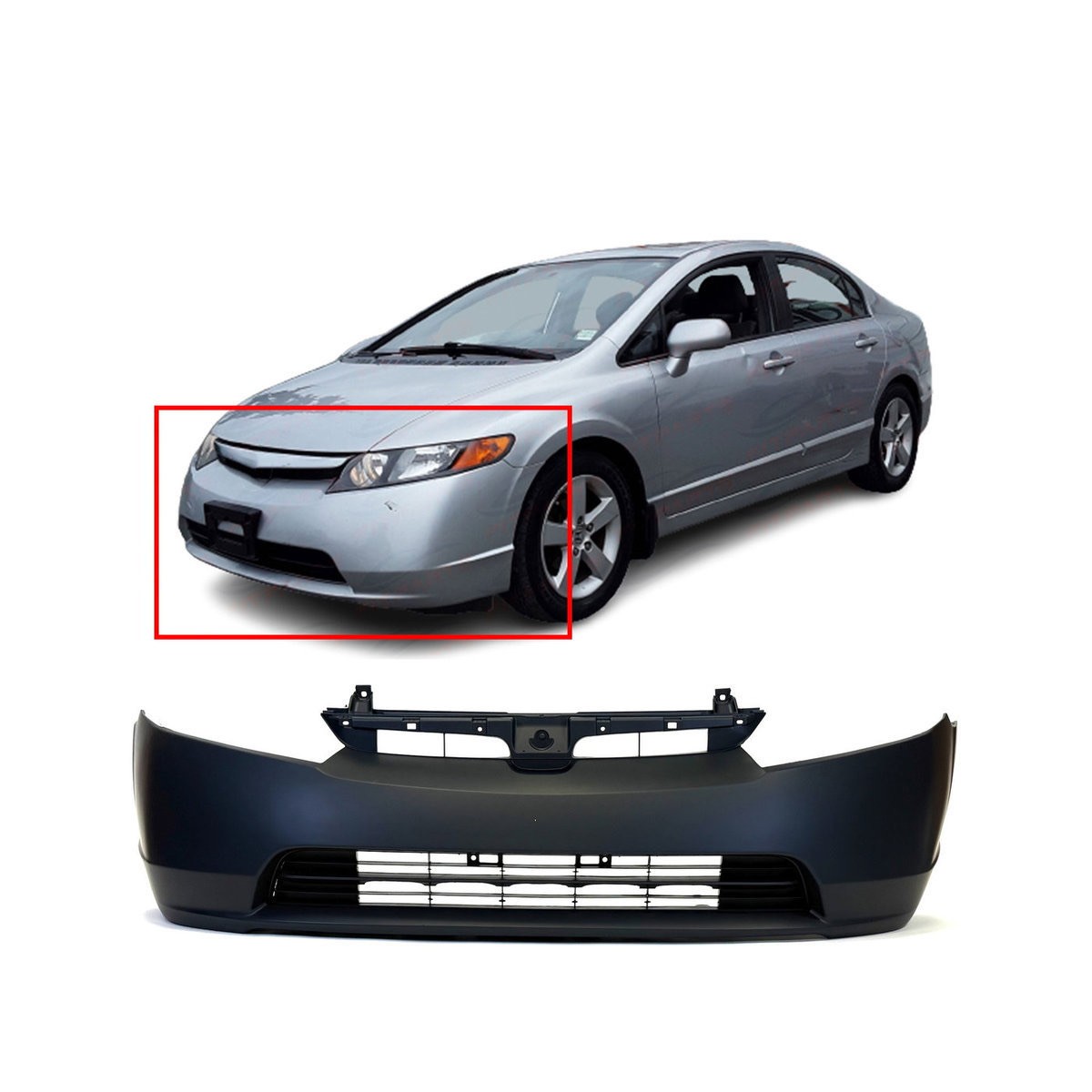 Primed Front Bumper Cover Fascia for 2006 2007 2008 Honda