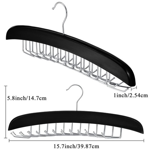 2 Pieces Tie Rack Tie Hanger 24 Hooks Wooden Tie Rack Hanger for Closet 360 D... - Picture 2 of 7
