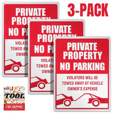 3-Pack No Parking Signs   14 x 10 Inches Reflective Private Property Signs
