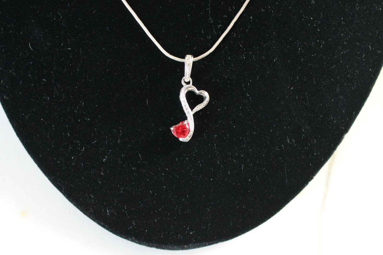 .925 Sterling Silver Infinity Ruby Heart Necklace… - image 2