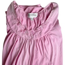 Miss Elaine Classics Pink Embroidered Nightgown Womans XL Flutter Sleeve Nylon