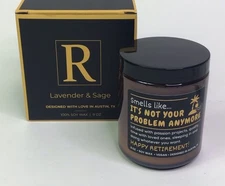 Rosa Vila HAPPY RETIREMENT Soy Wax Jar Candle Funny Gift Lavender & Sage