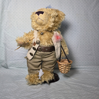NIGC Teddy Bear Fisherman With Basket, Fish On Reel, Fishing Hat And Vest