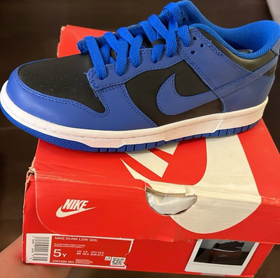 Nike Dunk Low (GS) Blue/Black Leather Low Top Lace Up Sneakers Kids 5Y