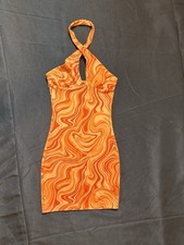 H&M Orange Swirl Halterneck Mini Dress Size XXS  70s Style Party