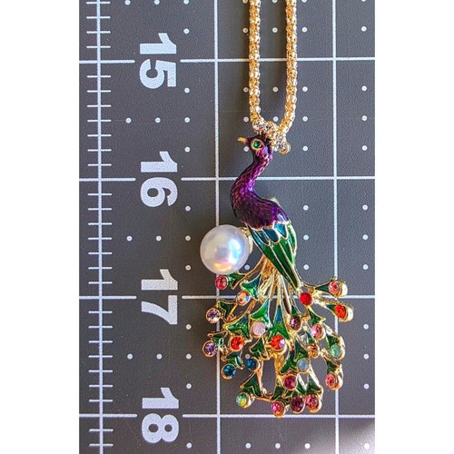 Betsey Johnson Pfau Perle Strass verziert Statement Brosche Anstecknadel - Bild 9 von 9