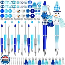 Vellibring 12 Set Christmas Beadable Pens Plastic Bead Pens Winte