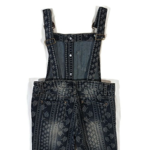 12K Overalls Teen Girls Size 12 Blue Denim Hippie Pattern 6 Pocket Cotton Blend - Picture 9 of 16