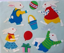 EASTER RABBIT Stickers(8pc)Mrs. Grossman•Colorful Eggs…Religious …Balloon…Bunny…