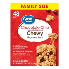 Great Value Chocolate Chip Chewy Granola Bars, Family Size, 0.84 oz, 48 Count