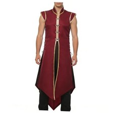 Men's Medieval Long Vest Renaissance Tabard Ren Faire Large-X-Large Wine Red