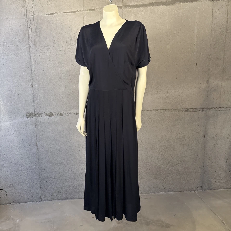 Vestido MIDI De Colección Karen Alexander Plisado Frontal Talla 12 Negro Hecho en EE. UU. Foto 2 de 4