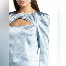 NWT Baum Und Pferdgarten Marcy Blue satin cut out blouse. Size 36 (6 women’s)