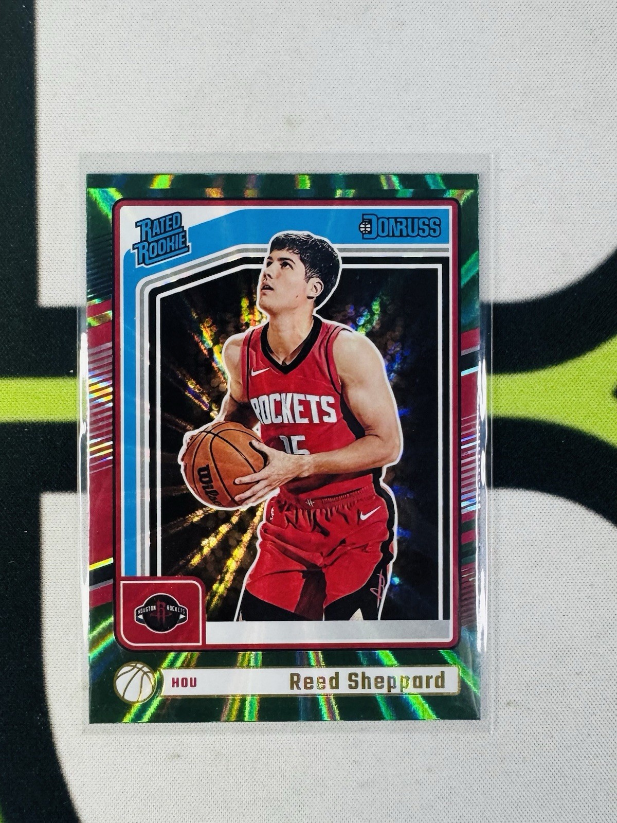 2024-25 Donruss Reed Sheppard Rated Rookie RC Green Laser Holo #202 Rockets