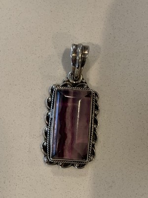 Vintage Handwerker Anhänger 1,75 Zoll lila Amethyst Kristall 925 Sterling 11,5 g