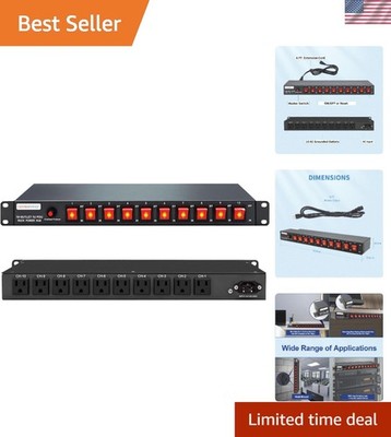 1U PDU Horizontal Rackmount Power Strip - Surge Protector 10 NEMA 5-15R Outle...