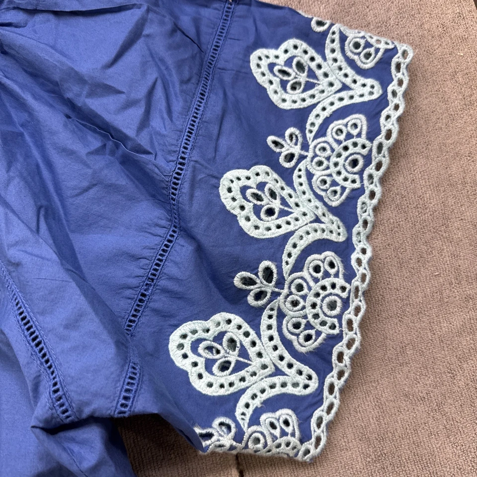 Vestido Sundance Azul Bordado Boho Midi Algodón Ojales Ribete Cuello en V Grande Foto 4 de 4