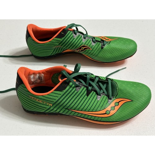Saucony Vendetta 2 Racing Track & Field Shoes Cleats Green Orange Mince Mens 10M - Picture 5 of 8