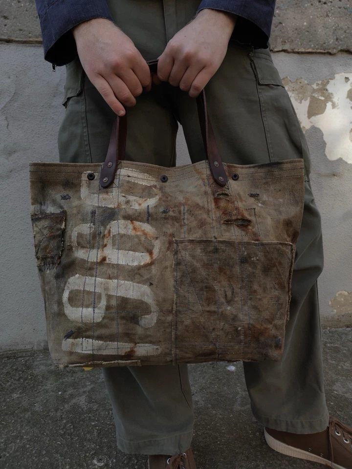 Bolso de Mano Reelaborado de Lona Encerada de Alta Resistencia De Colección Ejército Militar Reciclado 1 de 1 Foto 4 de 4