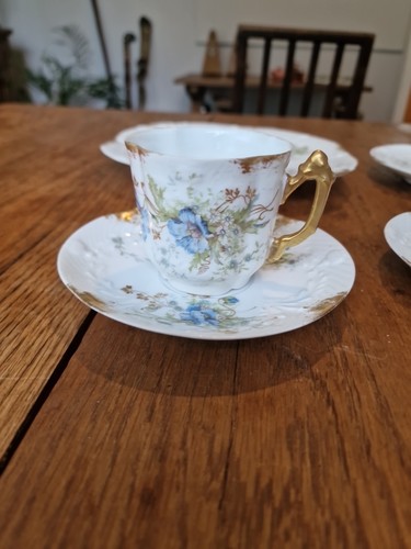 Antike R. Laporte Limoges Tasse 4 Untertassen 3 Teller und Sahnekännchen - Bild 5 von 24